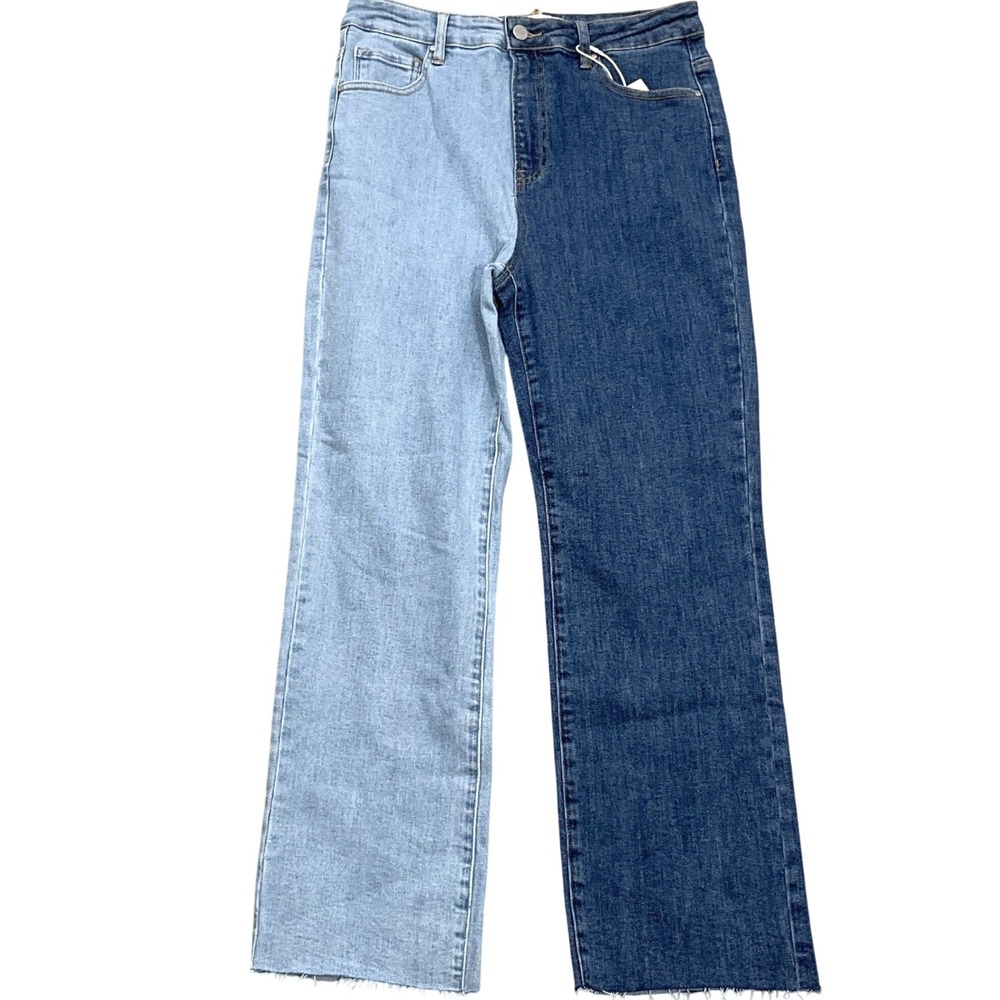 Risen‎ Jeans Women 13/31 Blue 2 Tone Denim Straight Leg Raw Hem Stretch RDP5056